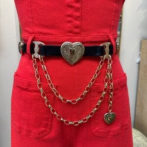 🆕 Western Black & Gold Heart Concho Charm Drape Belt | Elegant Chain Belt